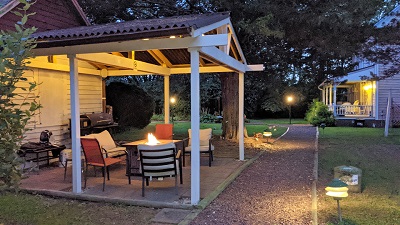 Relax under a gazebo by the fire